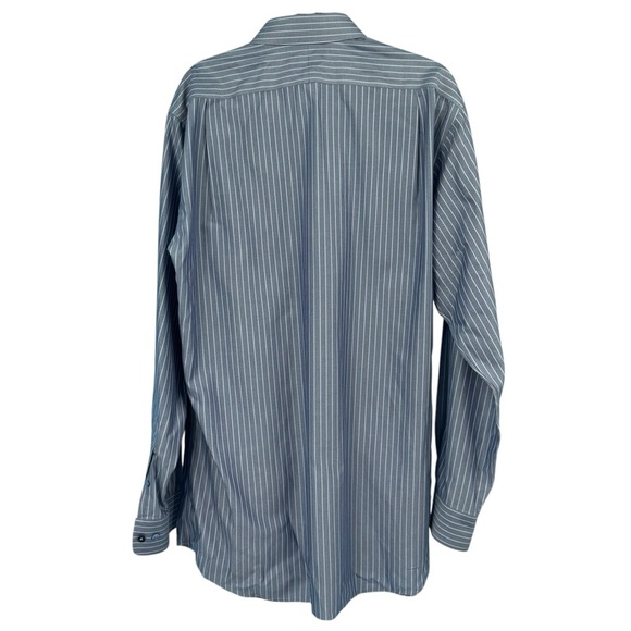 2/$25 Paul Fredrick Blue Dress Shirt with Pinstripes Non-Iron 2-Ply Cotton - Picture 2 of 7
